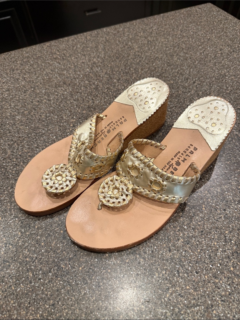 Palm Beach Sandals Gold Metallic Wedge Thong Sandals